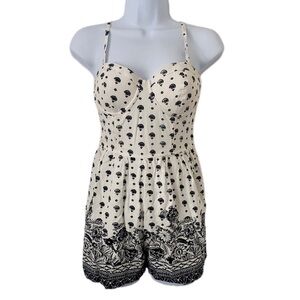 Abercrombie & Fitch Boho Floral Black & White Corset Romper Adjustable Straps